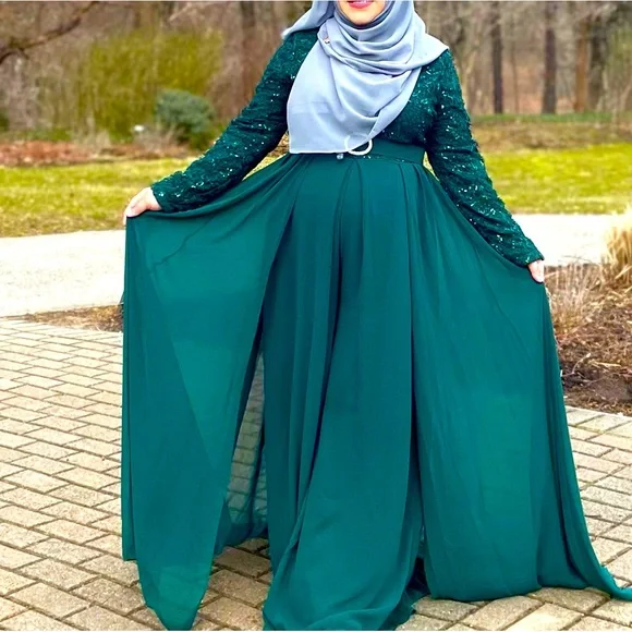 Maxi Dress Overalls Dress Party Dress Modest Dress | Color: Blue/Green | Size: 14 | Shaki307'S Closet